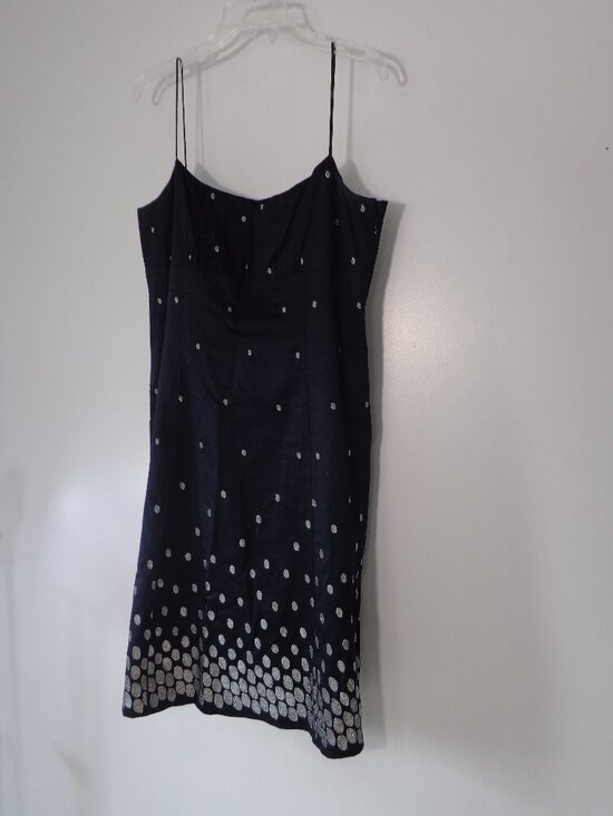 Ann Taylor Dresses & Skirts - Ann Taylor Knee-length Spaghetti-strap Navy Silver Polka Dot Cotton Dress Sz 14